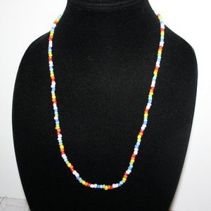 🎨 White & Colorful Glass Beaded Necklace · 24”